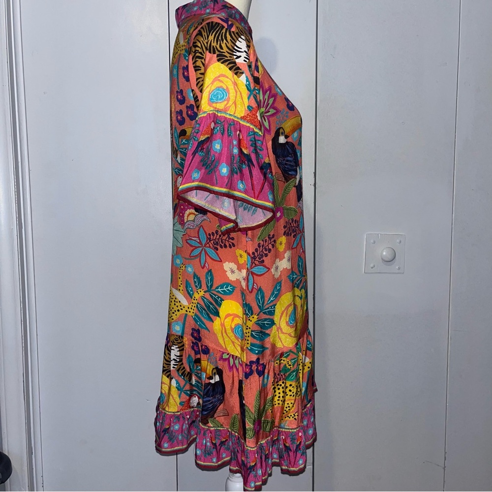 Sohana Button Front Short Sleeve Dress Tropical Print - Picture 7 of 13